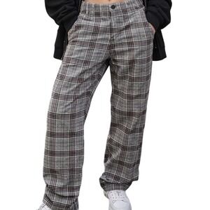 NWT RSQ Loose Plaid Pants Grey Black Checkered Straight Leg W28xL32 New